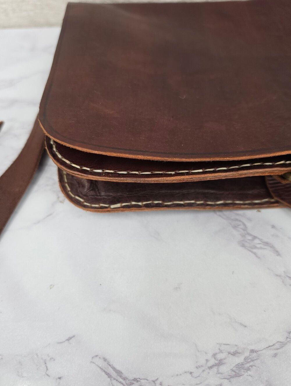 Handmade Vintage Brown Leather Crossbody Messenger Bag - Picture 3 of 13